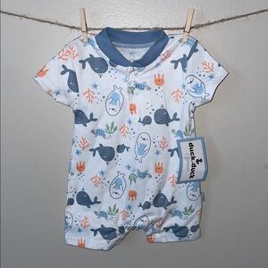 Duck Duck Kids Ocean Print Bodysuit - Blue and Orange